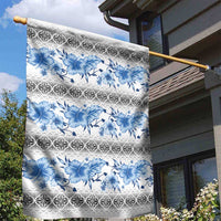 Samoa White Sunday Garden Flag Samoan Tapa Blue Hibiscus - Polynesian Pride
