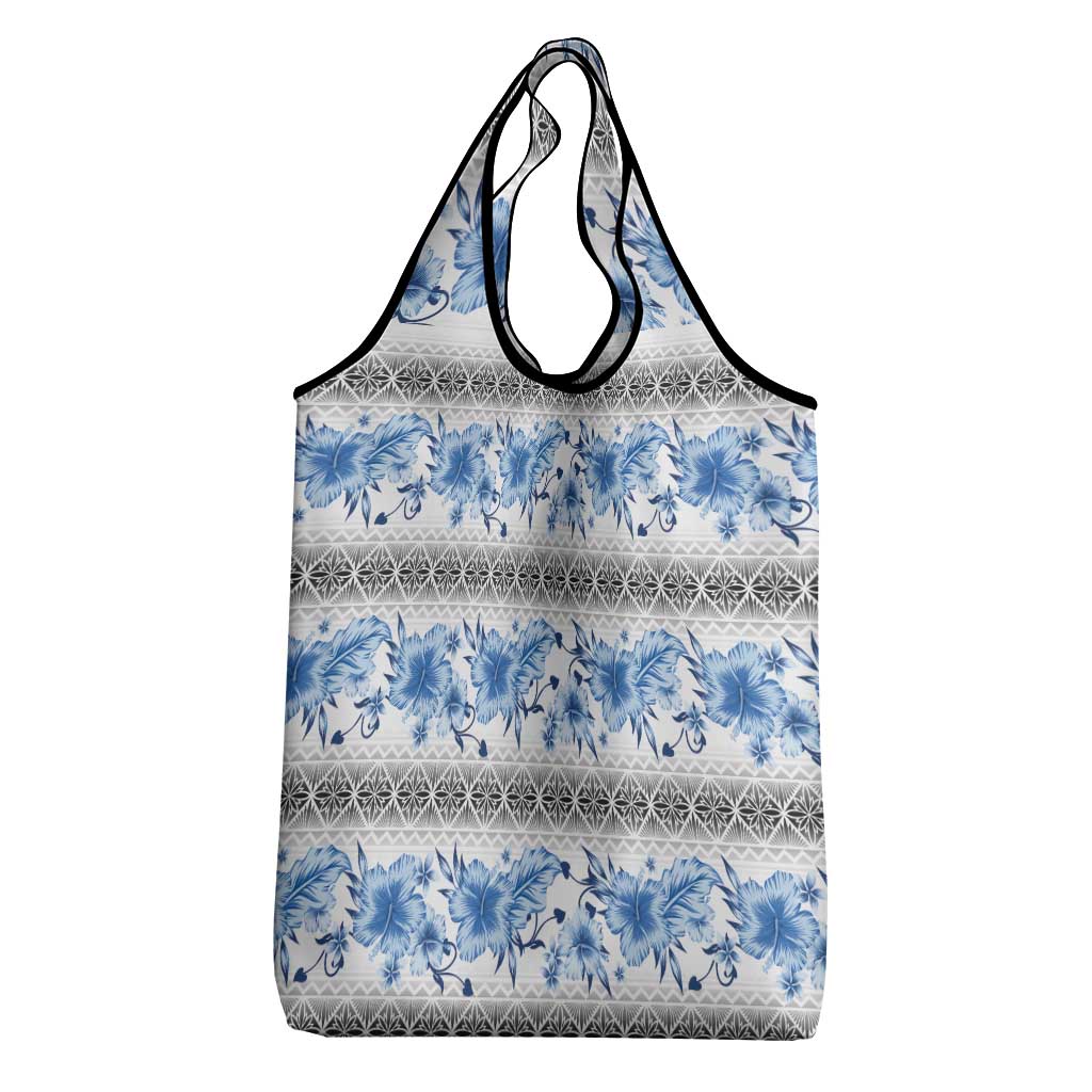Samoa White Sunday Grocery Bag Samoan Tapa Blue Hibiscus - Polynesian Pride
