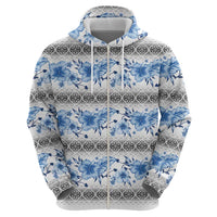 Samoa White Sunday Hoodie Samoan Tapa Blue Hibiscus - Polynesian Pride