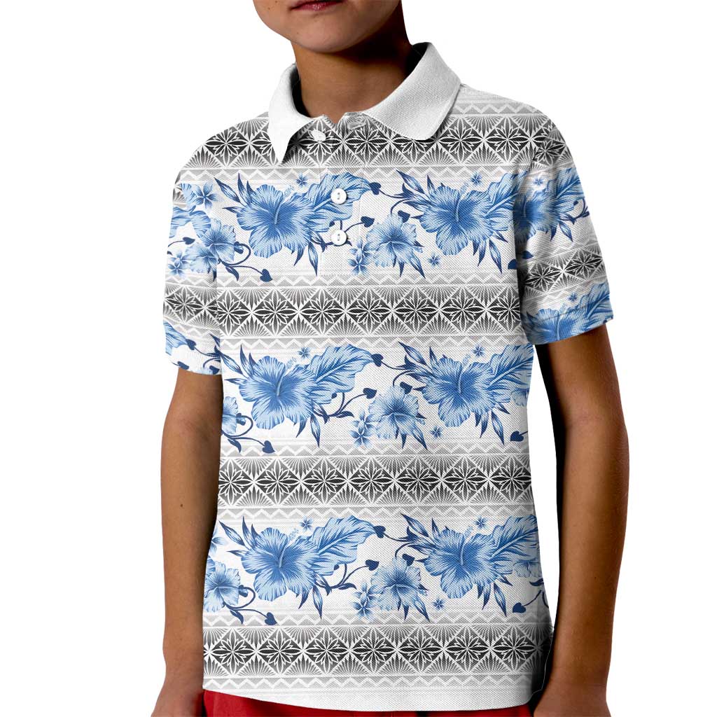 Samoa White Sunday Kid Polo Shirt Samoan Tapa Blue Hibiscus LT05 Kid Blue - Polynesian Pride