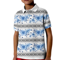 Samoa White Sunday Kid Polo Shirt Samoan Tapa Blue Hibiscus LT05 Kid Blue - Polynesian Pride
