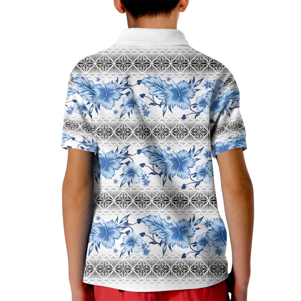 Samoa White Sunday Kid Polo Shirt Samoan Tapa Blue Hibiscus LT05 - Polynesian Pride