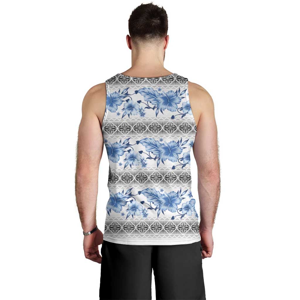 Samoa White Sunday Men Tank Top Samoan Tapa Blue Hibiscus - Polynesian Pride