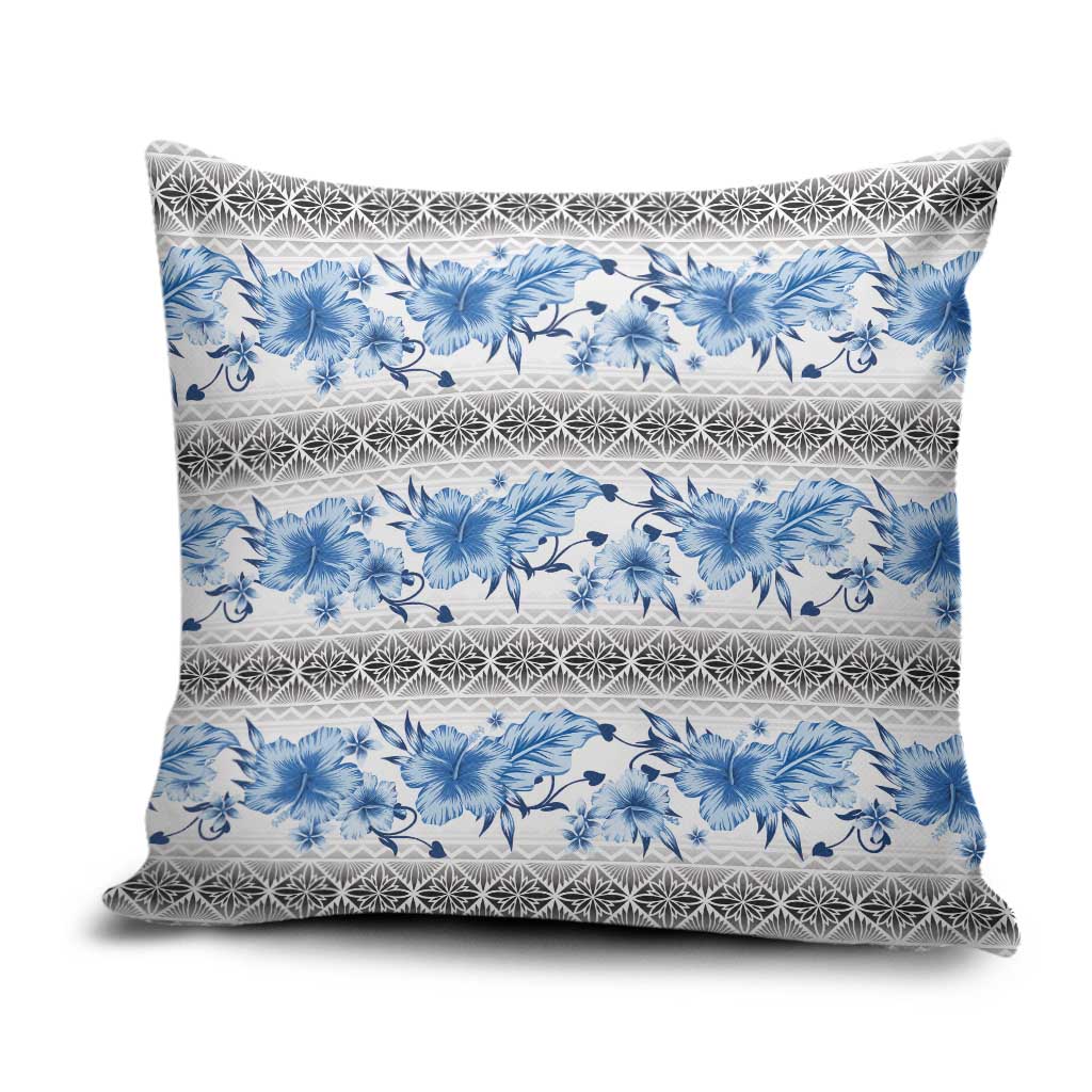 Samoa White Sunday Pillow Cover Samoan Tapa Blue Hibiscus - Polynesian Pride
