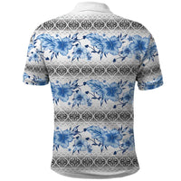 Samoa White Sunday Polo Shirt Samoan Tapa Blue Hibiscus - Polynesian Pride