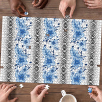 Samoa White Sunday Puzzle Samoan Tapa Blue Hibiscus LT05 - Polynesian Pride