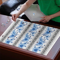 Samoa White Sunday Puzzle Samoan Tapa Blue Hibiscus LT05 - Polynesian Pride