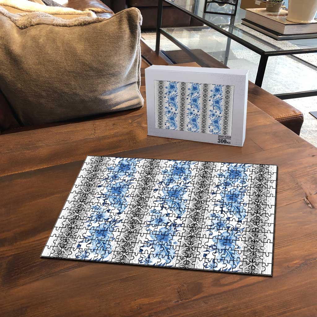 Samoa White Sunday Puzzle Samoan Tapa Blue Hibiscus LT05 - Polynesian Pride