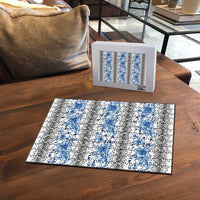 Samoa White Sunday Puzzle Samoan Tapa Blue Hibiscus LT05 - Polynesian Pride