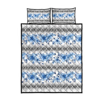 Samoa White Sunday Quilt Bed Set Samoan Tapa Blue Hibiscus - Polynesian Pride