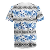 Samoa White Sunday Rugby Jersey Samoan Tapa Blue Hibiscus - Polynesian Pride