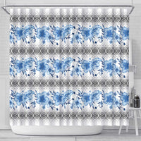 Samoa White Sunday Shower Curtain Samoan Tapa Blue Hibiscus - Polynesian Pride