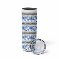 Samoa White Sunday Skinny Tumbler Samoan Tapa Blue Hibiscus - Polynesian Pride