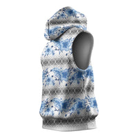 Samoa White Sunday Sleeveless Hoodie Samoan Tapa Blue Hibiscus LT05 - Polynesian Pride