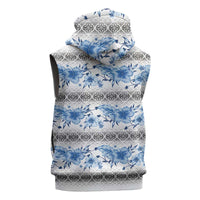 Samoa White Sunday Sleeveless Zip Hoodie Samoan Tapa Blue Hibiscus LT05 - Polynesian Pride