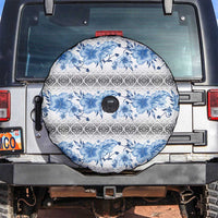 Samoa White Sunday Spare Tire Cover Samoan Tapa Blue Hibiscus - Polynesian Pride