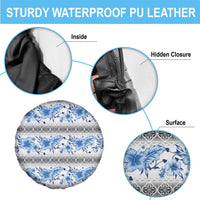 Samoa White Sunday Spare Tire Cover Samoan Tapa Blue Hibiscus - Polynesian Pride