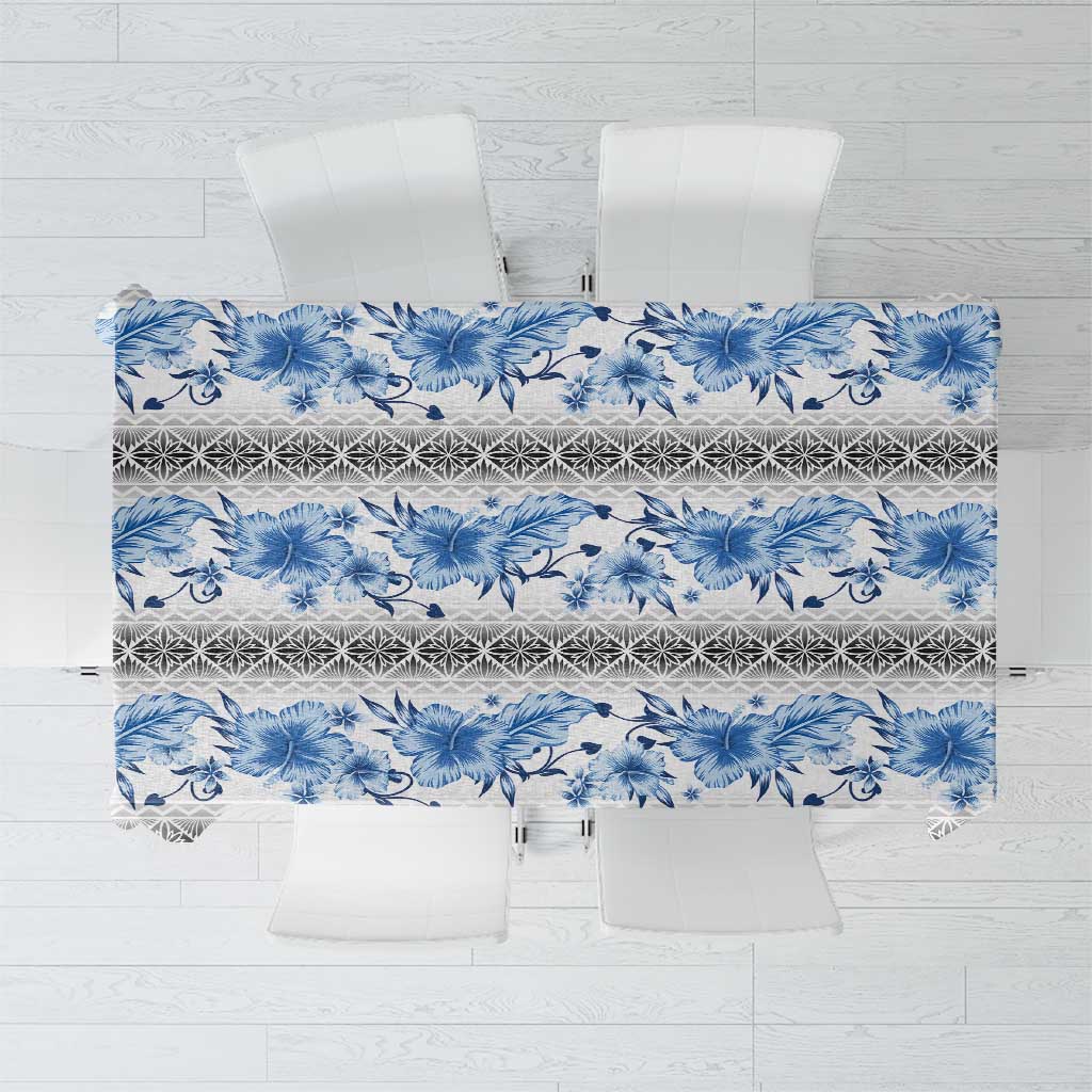 Samoa White Sunday Tablecloth Samoan Tapa Blue Hibiscus - Polynesian Pride