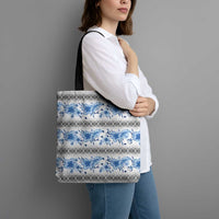Samoa White Sunday Tote Bag Samoan Tapa Blue Hibiscus - Polynesian Pride