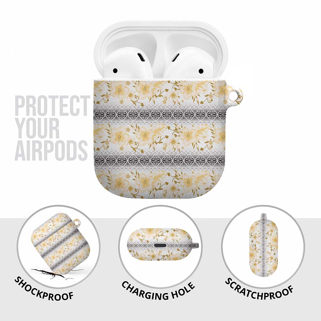 Samoa White Sunday AirPods Case Samoan Tapa Yellow Hibiscus - Polynesian Pride