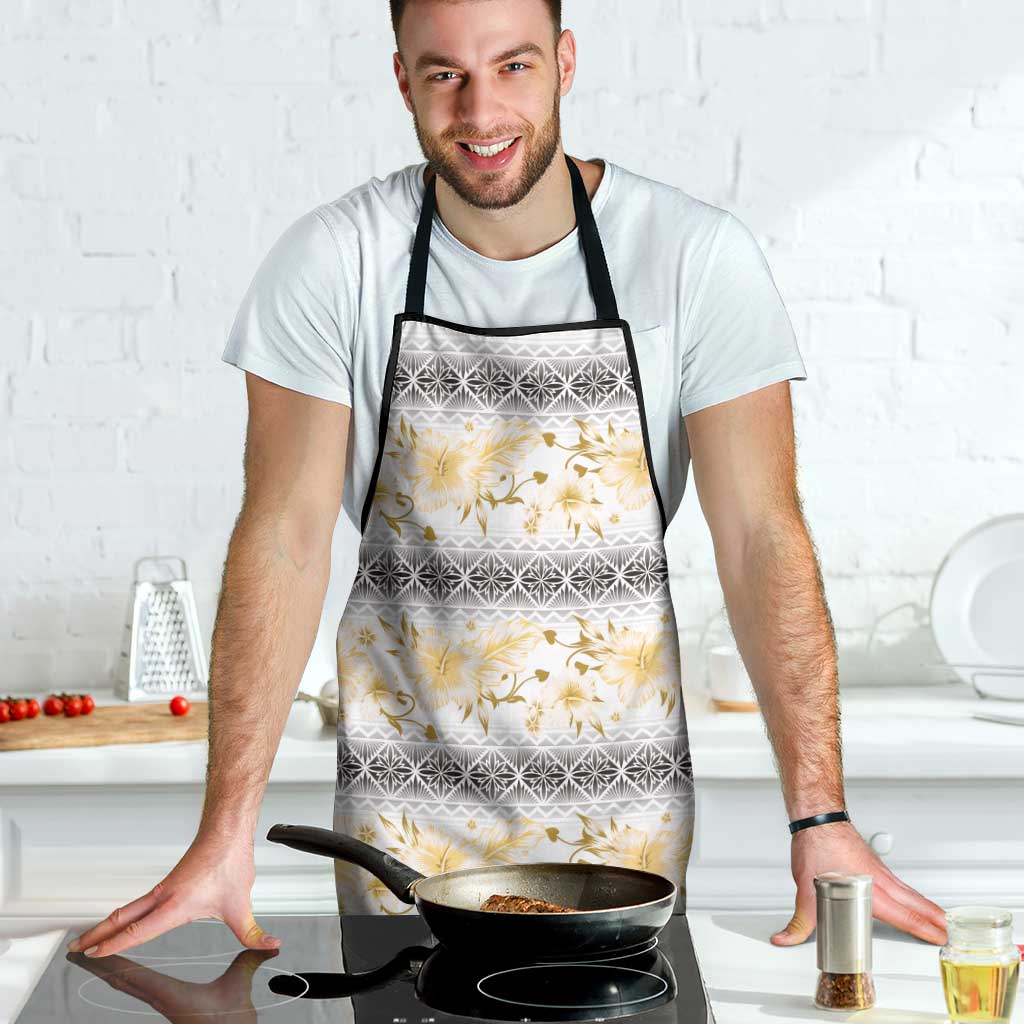 Samoa White Sunday Apron Samoan Tapa Yellow Hibiscus LT05 - Polynesian Pride