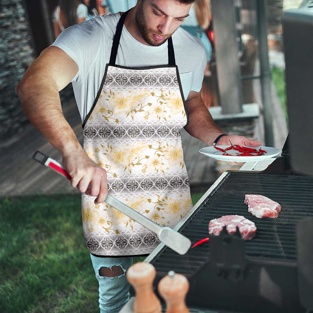 Samoa White Sunday Apron Samoan Tapa Yellow Hibiscus LT05 - Polynesian Pride
