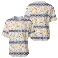Samoa White Sunday Baseball Jersey Samoan Tapa Yellow Hibiscus - Polynesian Pride