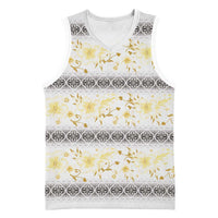 Samoa White Sunday Basketball Jersey Samoan Tapa Yellow Hibiscus LT05 Unisex Yellow - Polynesian Pride