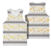 Samoa White Sunday Basketball Jersey Samoan Tapa Yellow Hibiscus LT05 - Polynesian Pride