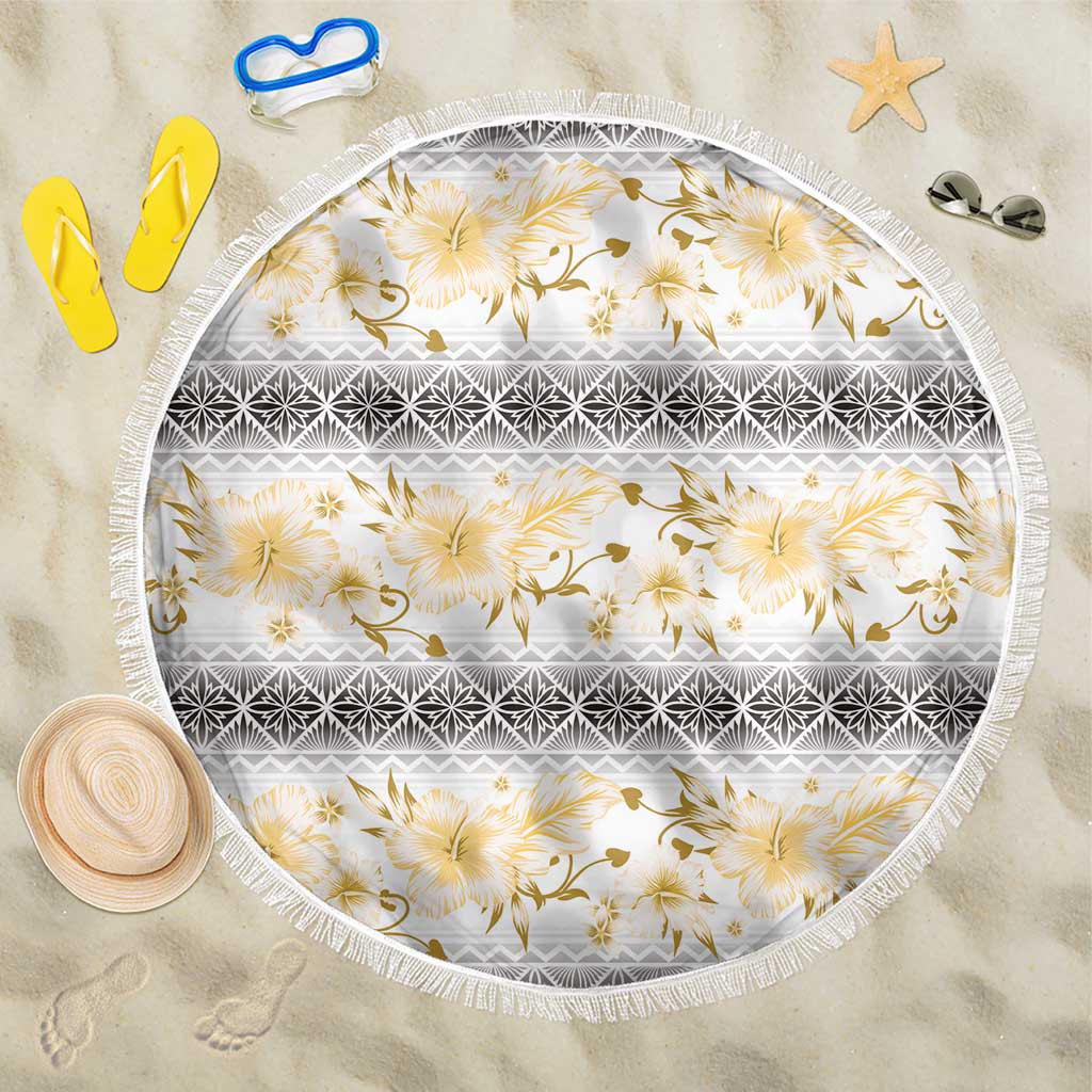 Samoa White Sunday Beach Blanket Samoan Tapa Yellow Hibiscus - Polynesian Pride