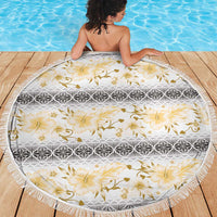 Samoa White Sunday Beach Blanket Samoan Tapa Yellow Hibiscus - Polynesian Pride