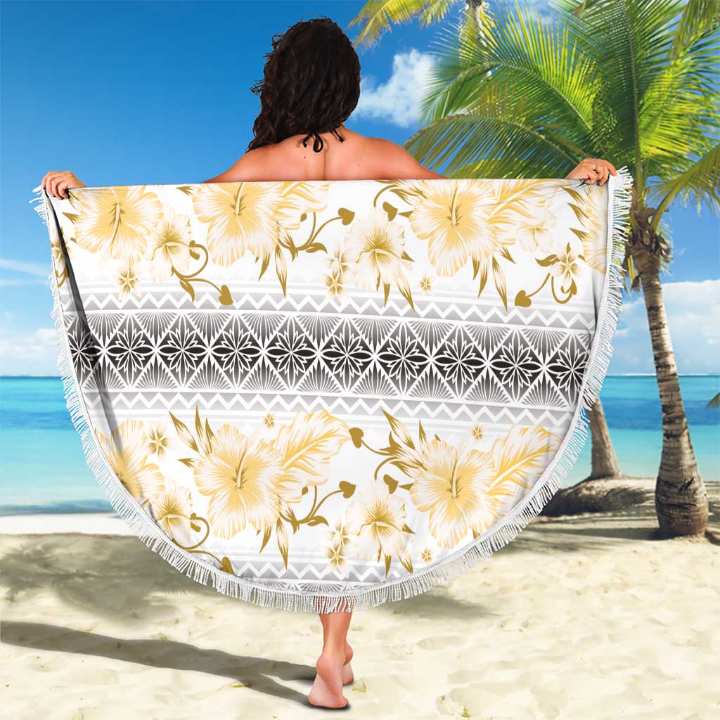 Samoa White Sunday Beach Blanket Samoan Tapa Yellow Hibiscus - Polynesian Pride