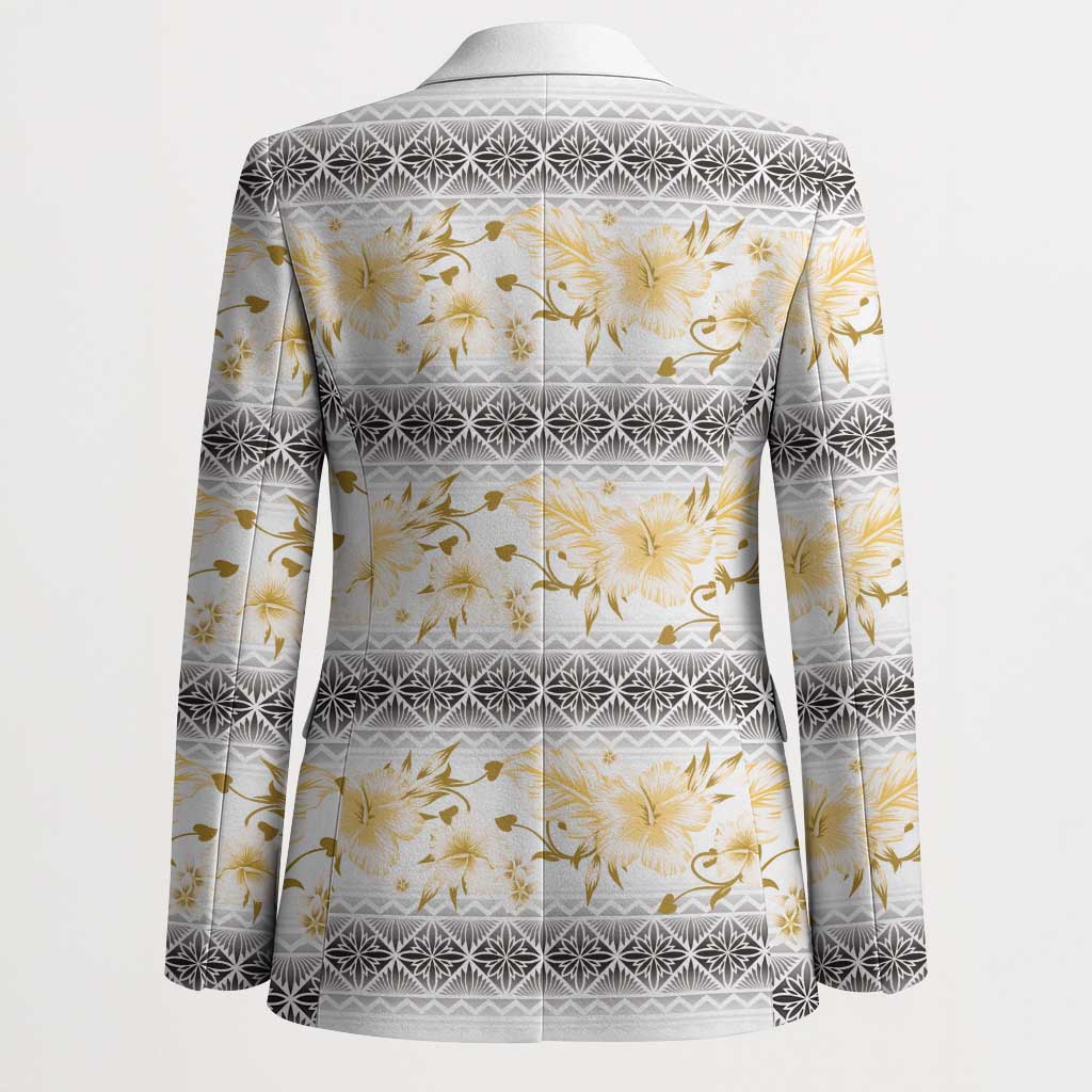 Samoa White Sunday Blazer Samoan Tapa Yellow Hibiscus LT05 - Polynesian Pride