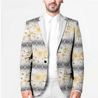 Samoa White Sunday Blazer Samoan Tapa Yellow Hibiscus LT05 - Polynesian Pride