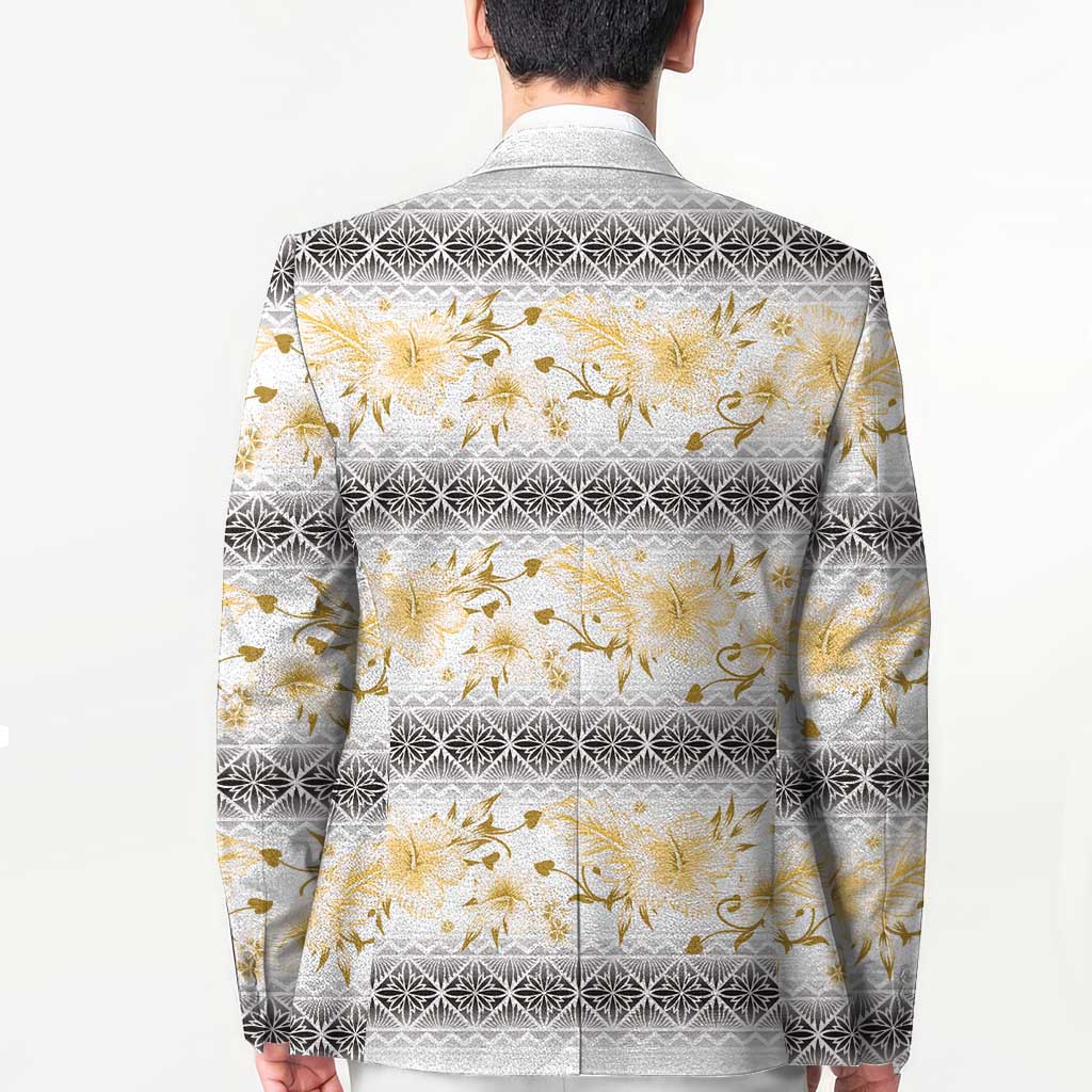 Samoa White Sunday Blazer Samoan Tapa Yellow Hibiscus LT05 - Polynesian Pride
