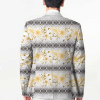 Samoa White Sunday Blazer Samoan Tapa Yellow Hibiscus LT05 - Polynesian Pride