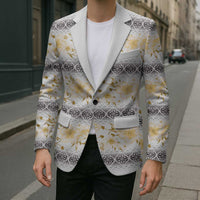Samoa White Sunday Blazer Samoan Tapa Yellow Hibiscus LT05 - Polynesian Pride