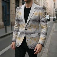 Samoa White Sunday Blazer Samoan Tapa Yellow Hibiscus LT05 - Polynesian Pride