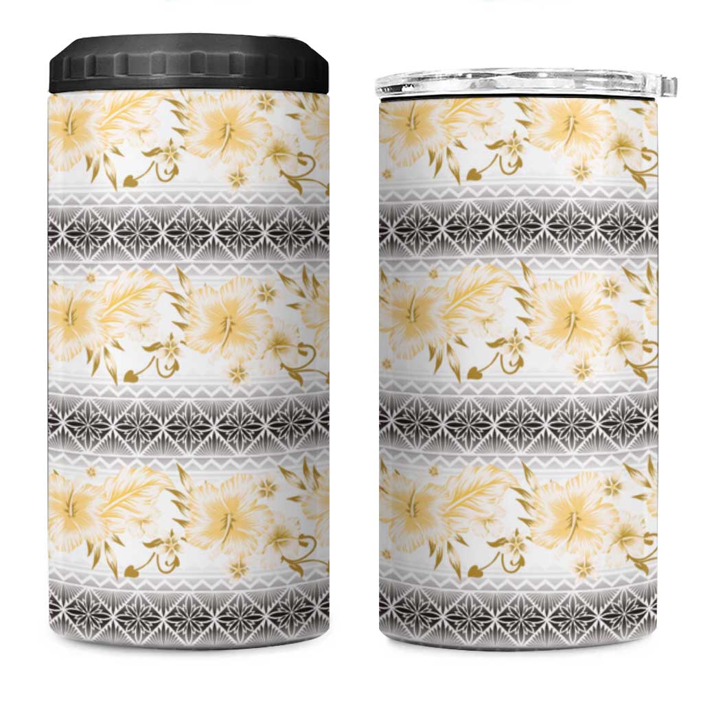 Samoa White Sunday 4 in 1 Can Cooler Tumbler Samoan Tapa Yellow Hibiscus - Polynesian Pride