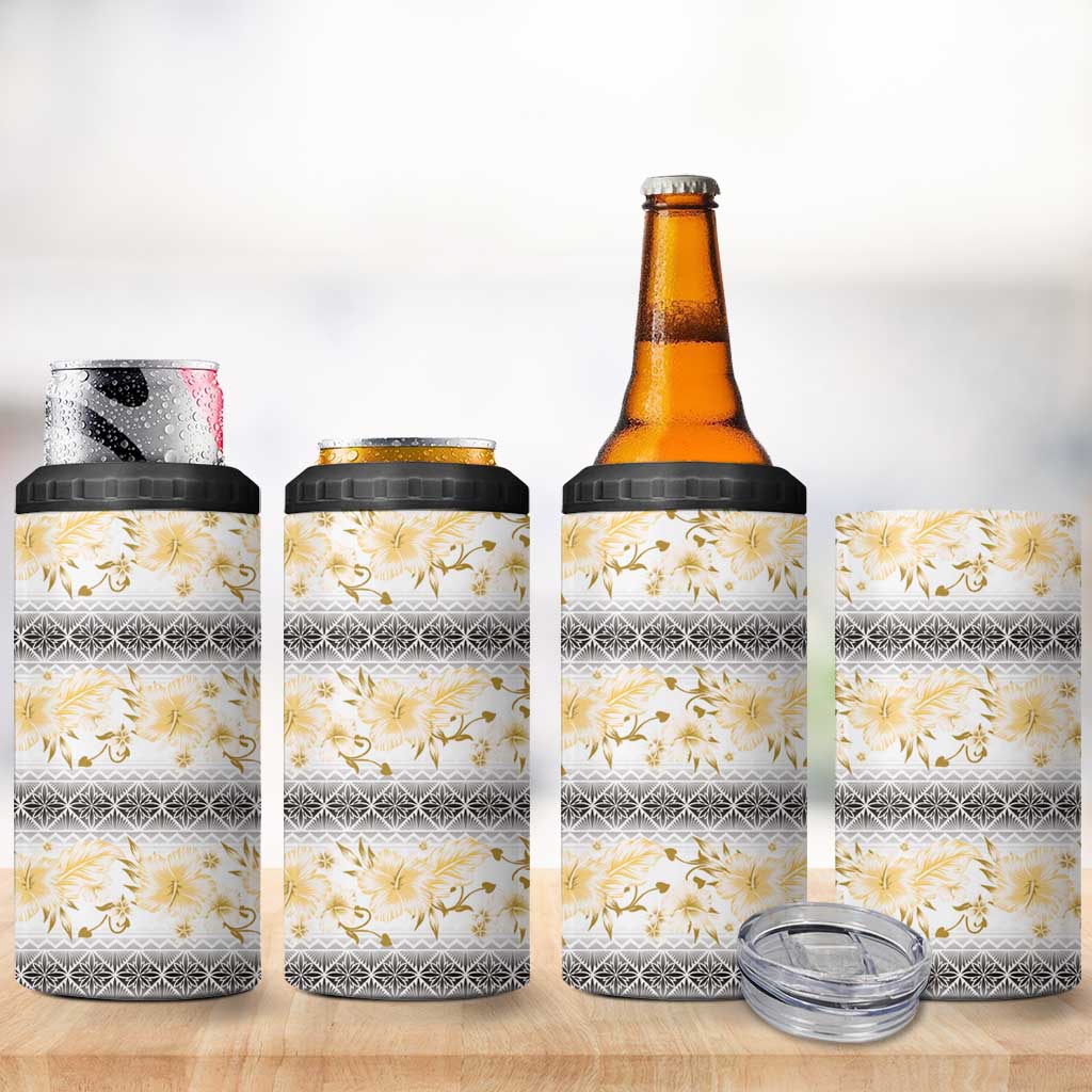 Samoa White Sunday 4 in 1 Can Cooler Tumbler Samoan Tapa Yellow Hibiscus - Polynesian Pride