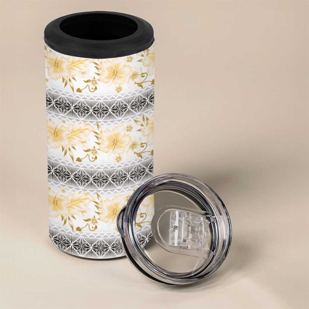 Samoa White Sunday 4 in 1 Can Cooler Tumbler Samoan Tapa Yellow Hibiscus - Polynesian Pride