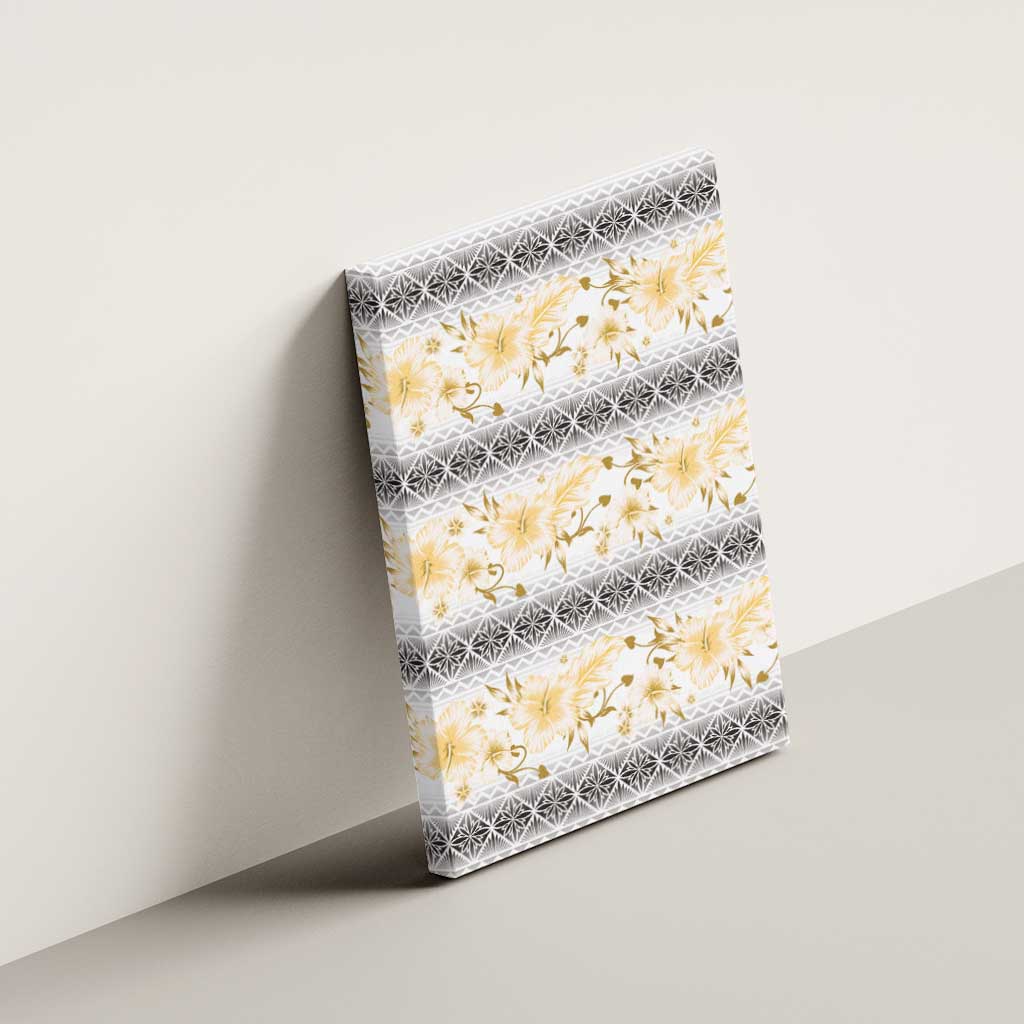 Samoa White Sunday Canvas Wall Art Samoan Tapa Yellow Hibiscus - Polynesian Pride