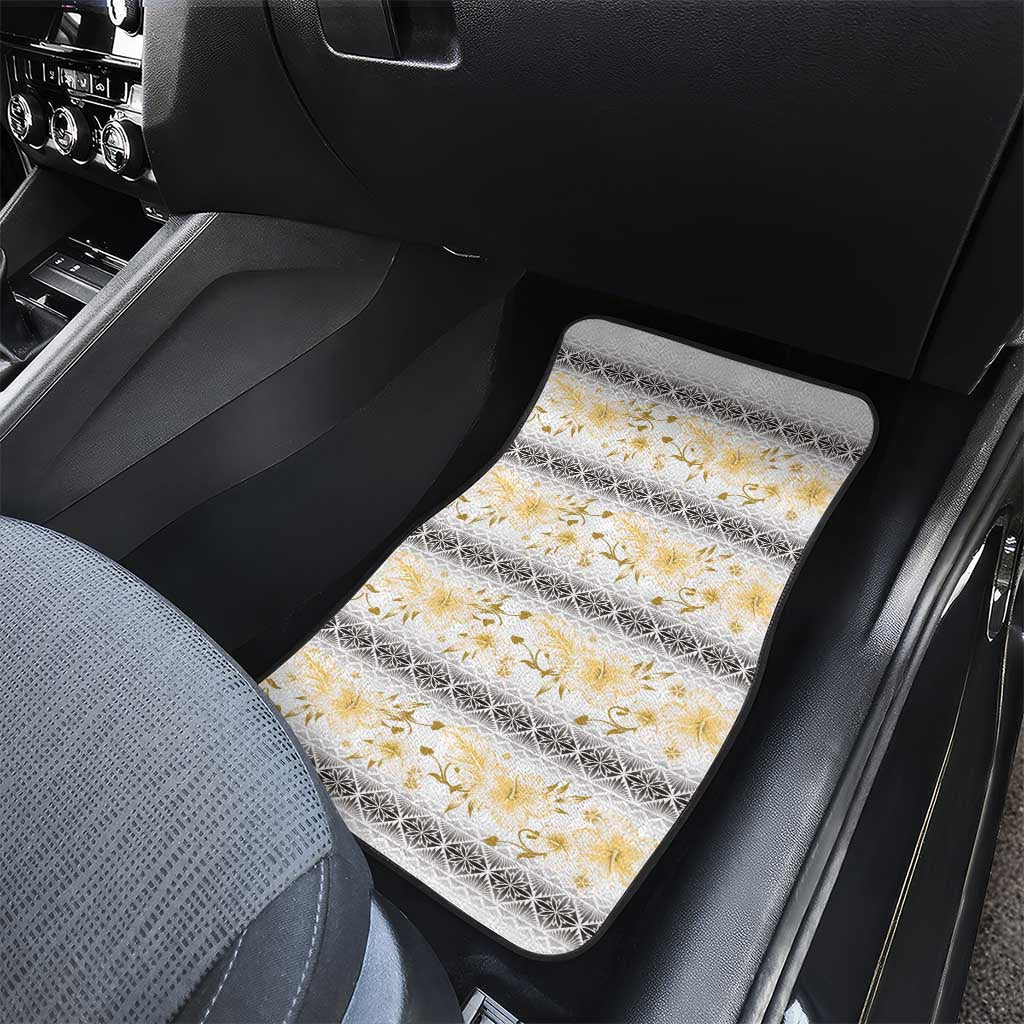 Samoa White Sunday Car Mats Samoan Tapa Yellow Hibiscus - Polynesian Pride