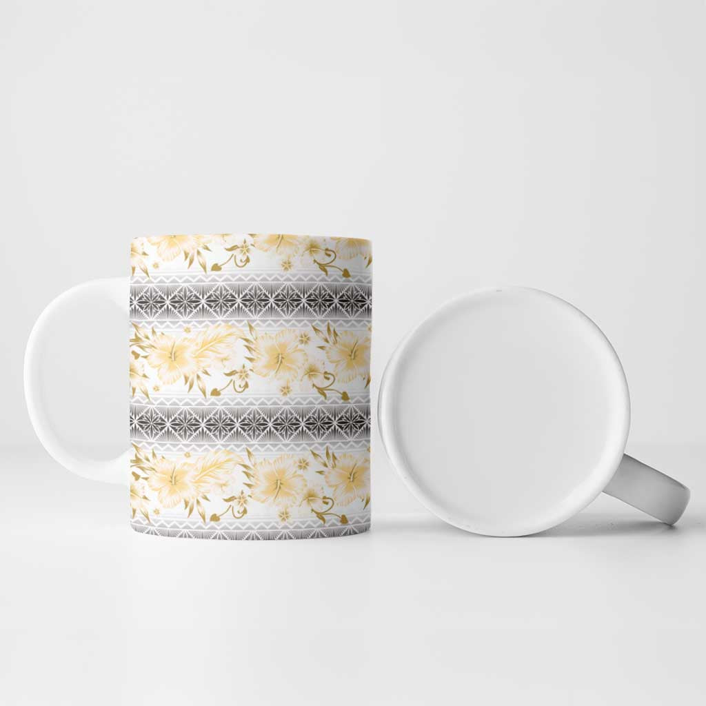 Samoa White Sunday Ceramic Mug Samoan Tapa Yellow Hibiscus - Polynesian Pride