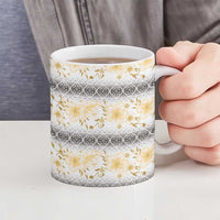 Samoa White Sunday Ceramic Mug Samoan Tapa Yellow Hibiscus - Polynesian Pride