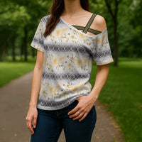 Samoa White Sunday Cross Shoulder Shirt Samoan Tapa Yellow Hibiscus LT05 - Polynesian Pride