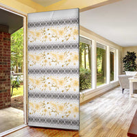 Samoa White Sunday Door Cover Samoan Tapa Yellow Hibiscus - Polynesian Pride