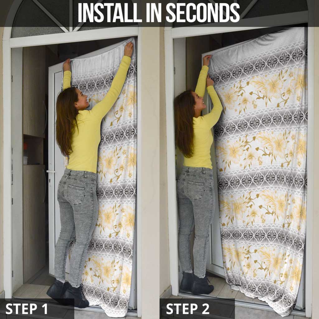 Samoa White Sunday Door Cover Samoan Tapa Yellow Hibiscus - Polynesian Pride