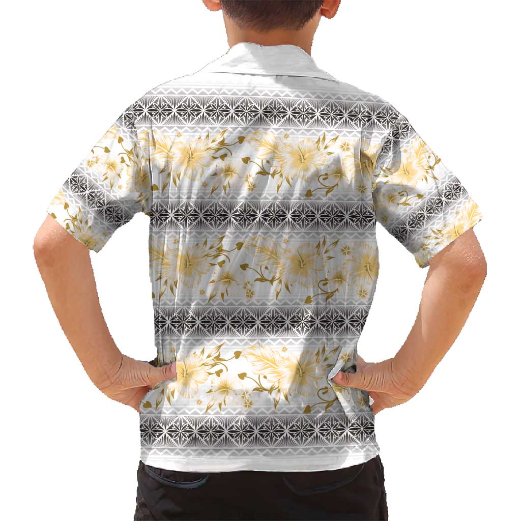 Samoa White Sunday Family Matching Off Shoulder Maxi Dress and Hawaiian Shirt Samoan Tapa Yellow Hibiscus - Polynesian Pride