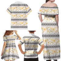 Samoa White Sunday Family Matching Off Shoulder Maxi Dress and Hawaiian Shirt Samoan Tapa Yellow Hibiscus - Polynesian Pride